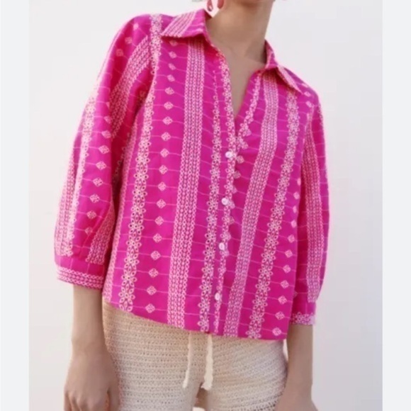 Zara NWT openwork embroidery top pink - Picture 1 of 6